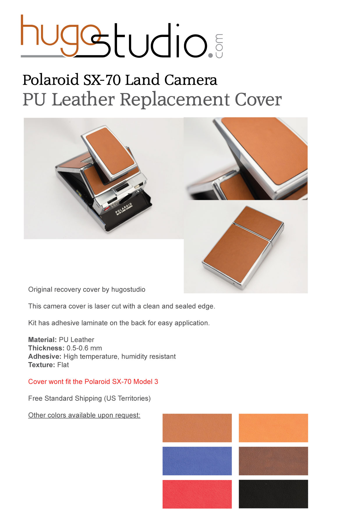 Polaroid SX-70 Land Camera PU Leather Replacement Cover W/ Instructions